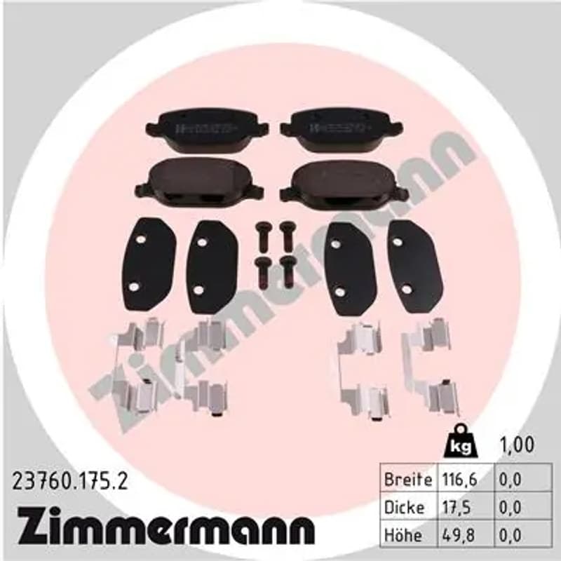 ZIMMERMANN stabdžių trinkelių rinkinys, diskinis stabdys 23760.175.2
