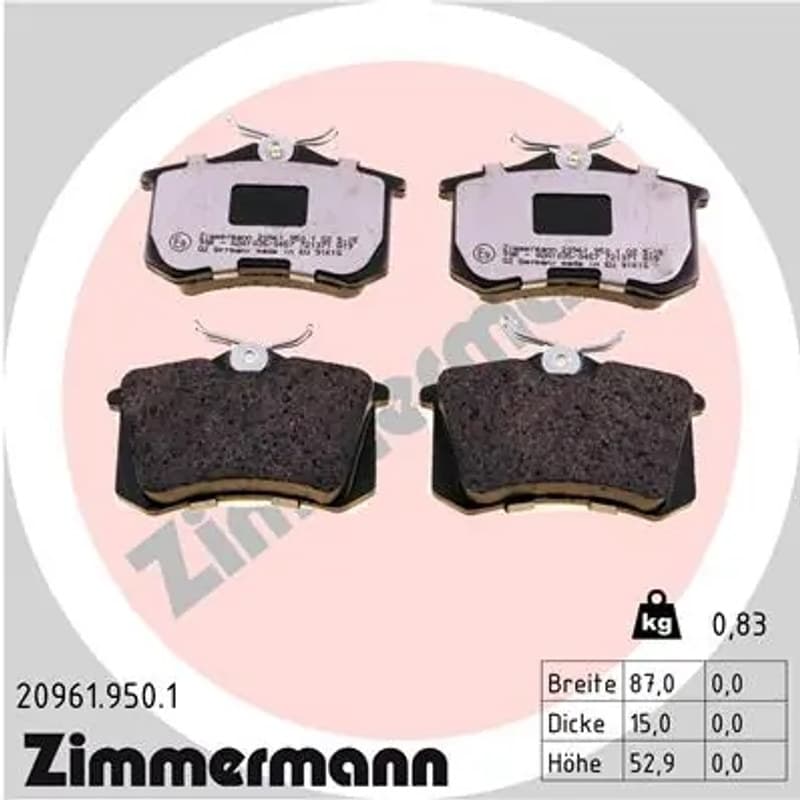 ZIMMERMANN stabdžių trinkelių rinkinys, diskinis stabdys 20961.950.1