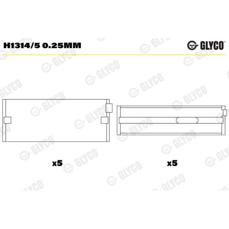 GLYCO pagrindiniai guoliai, alkūninis velenas H1314/5 0.25MM
