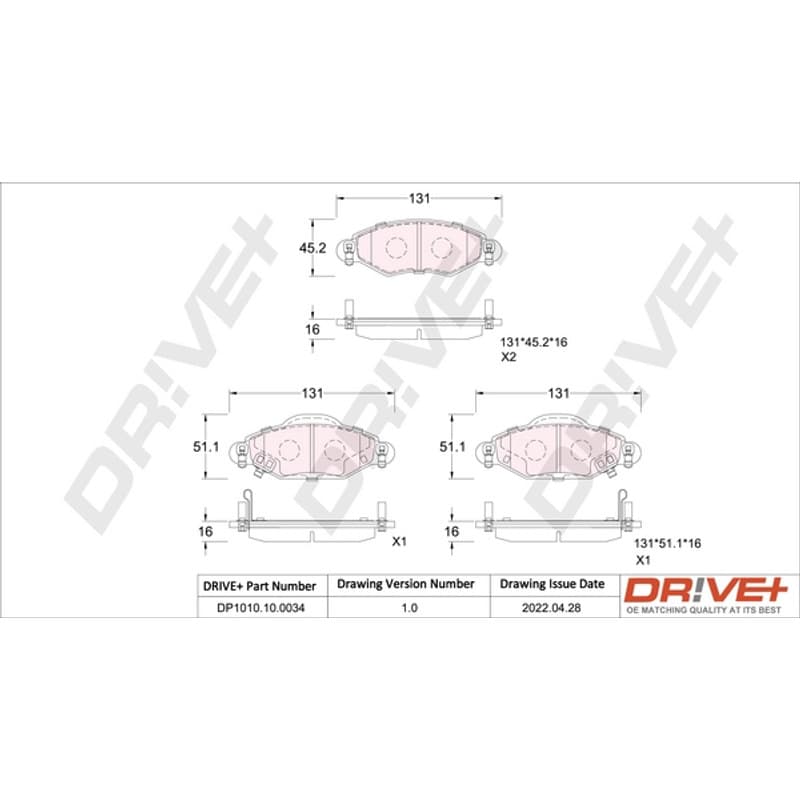 DRVE DP1010.10.0034 stabdžių trinkelių rinkinys, diskinis stabdys