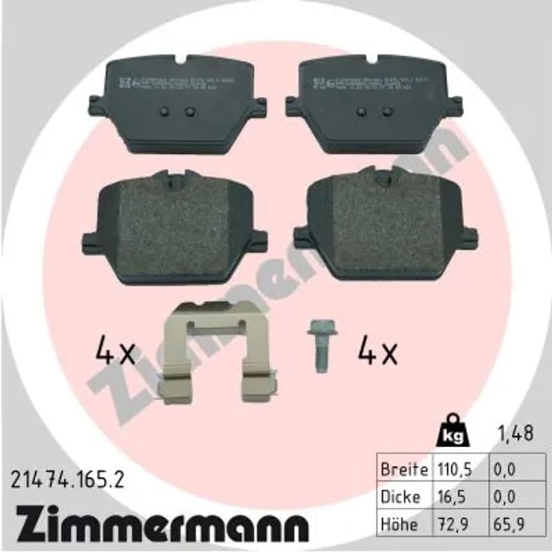 ZIMMERMANN stabdžių trinkelių rinkinys, diskinis stabdys 21474.165.2