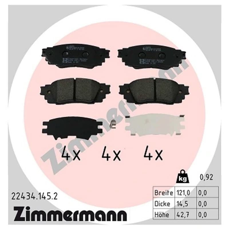 ZIMMERMANN stabdžių trinkelių rinkinys, diskinis stabdys 22434.145.2