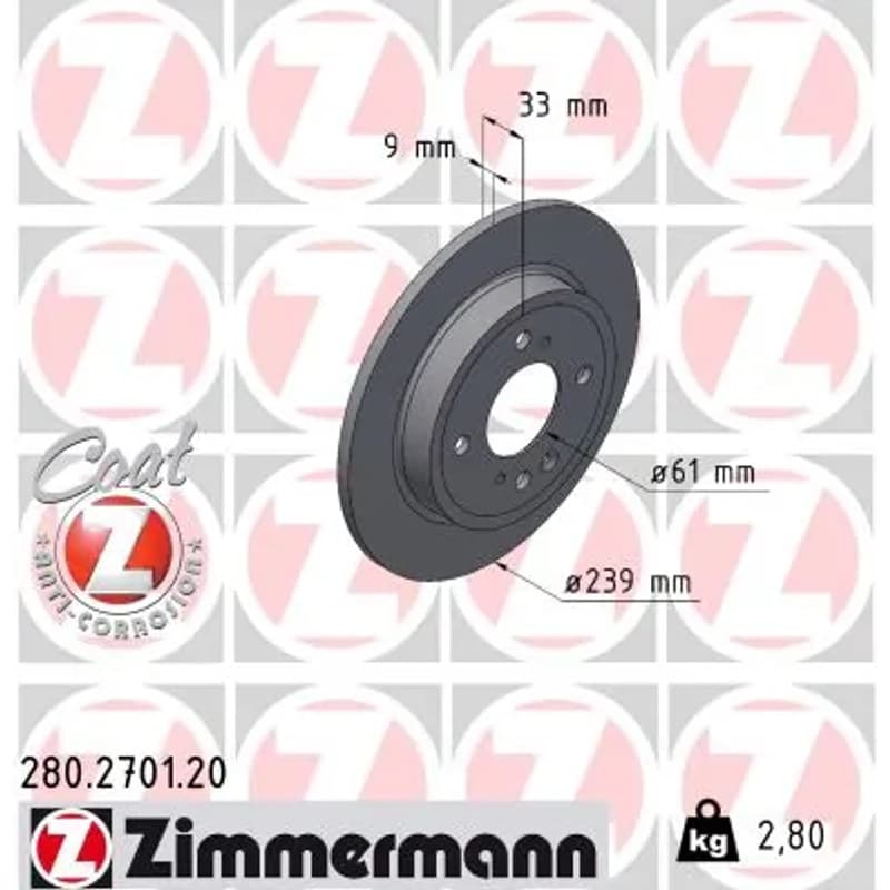 ZIMMERMANN stabdžių diskas 280.2701.20