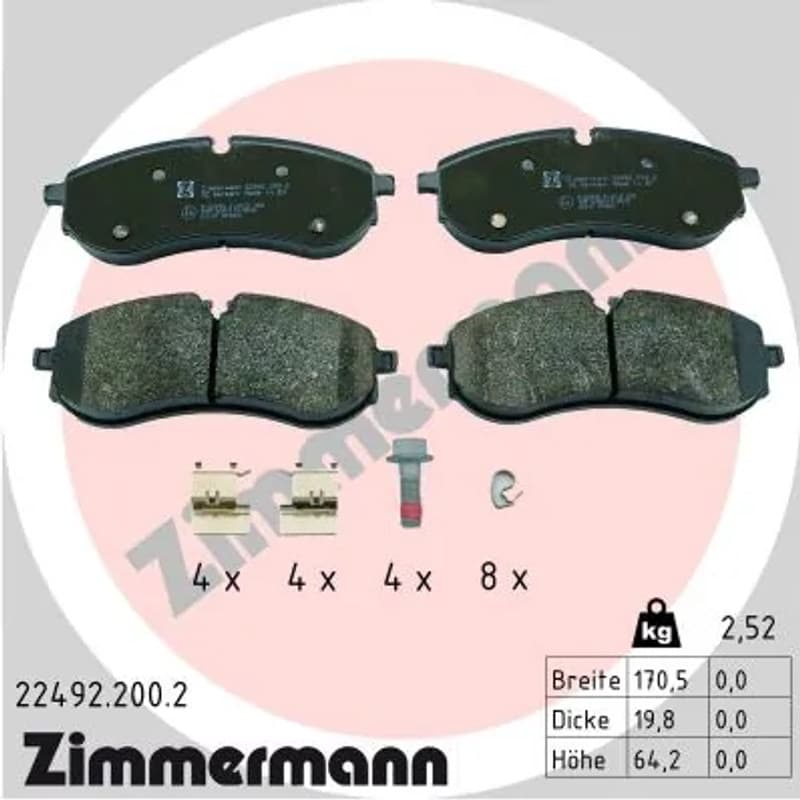 ZIMMERMANN stabdžių trinkelių rinkinys, diskinis stabdys 22492.200.2