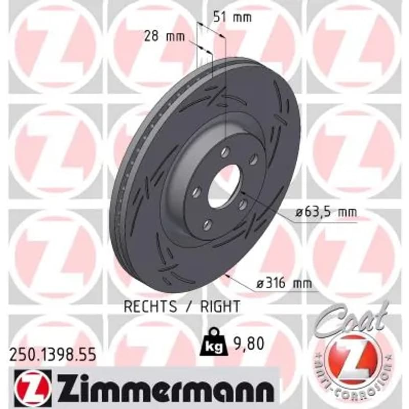 ZIMMERMANN 250.1398.55 stabdžių diskas