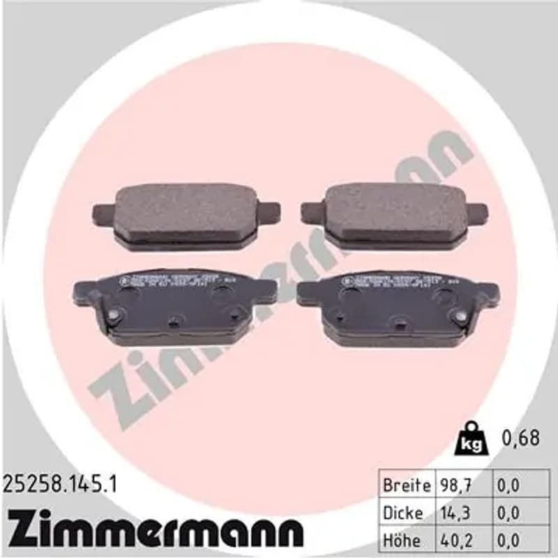 ZIMMERMANN stabdžių trinkelių rinkinys, diskinis stabdys 25258.145.1