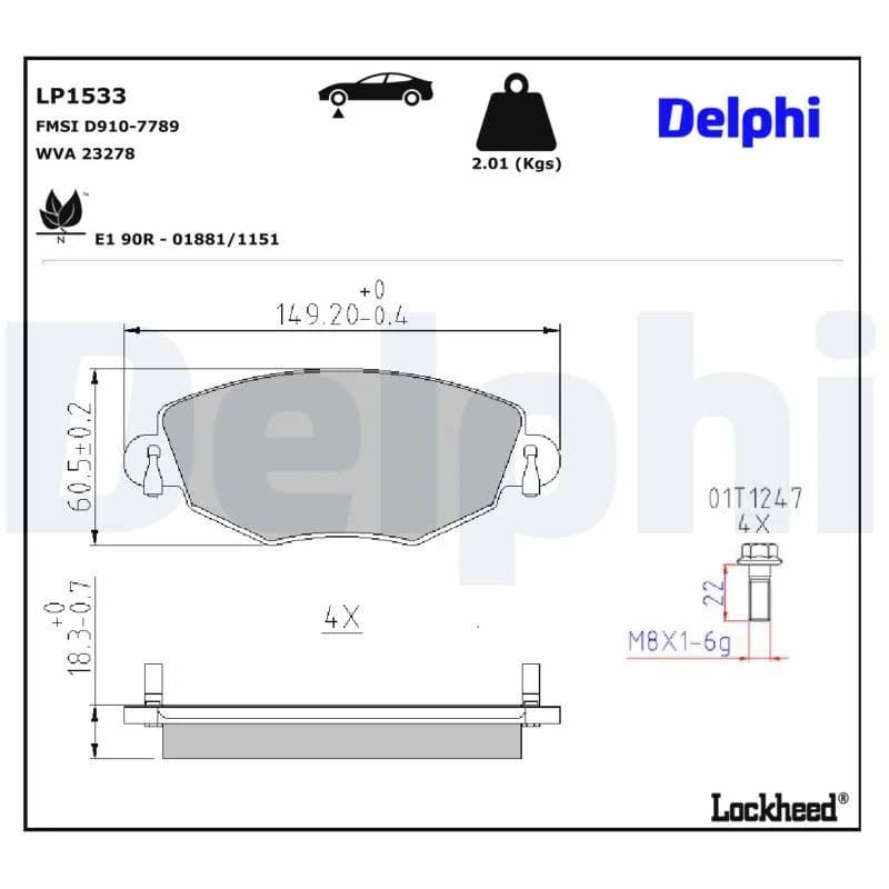DELPHI Būgnai ir trinkelės LP1533