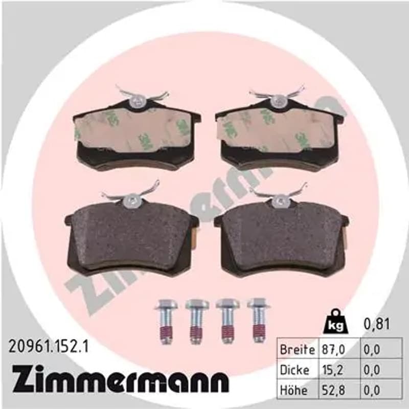 ZIMMERMANN stabdžių trinkelių rinkinys, diskinis stabdys 20961.152.1