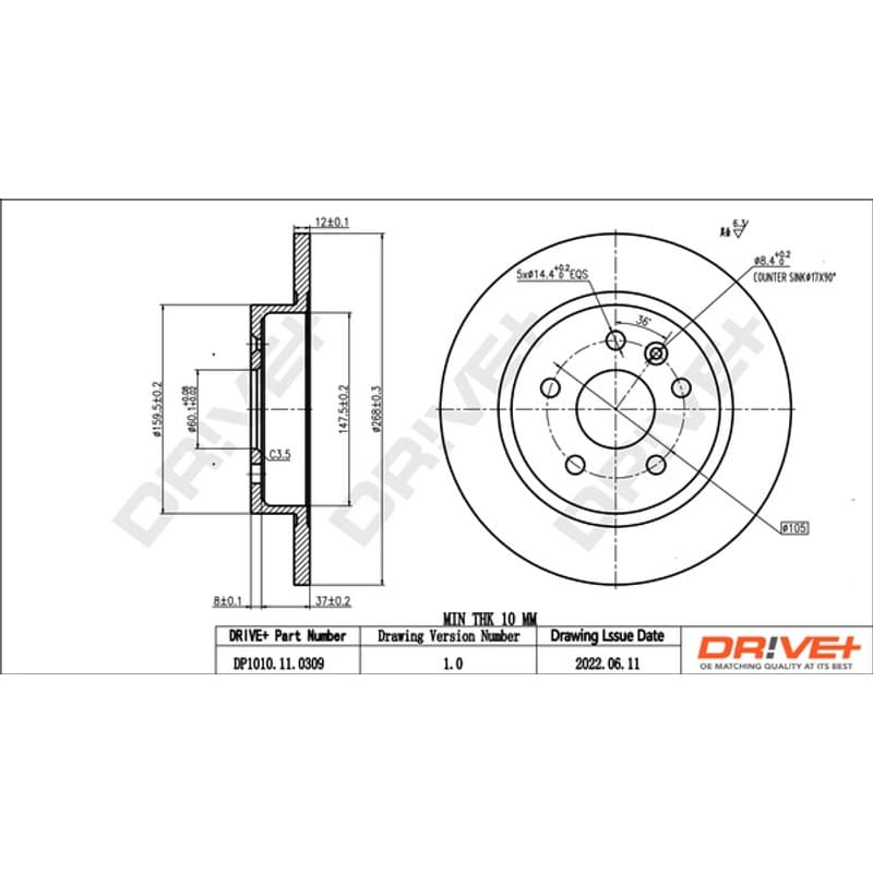 DRVE stabdžių diskas DP1010.11.0309