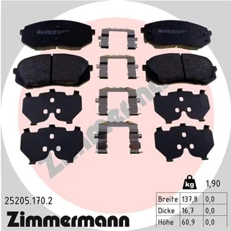 ZIMMERMANN stabdžių trinkelių rinkinys, diskinis stabdys 25205.170.2