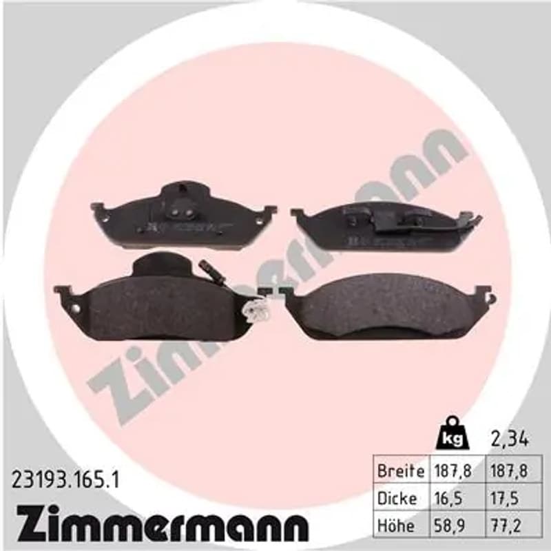 ZIMMERMANN stabdžių trinkelių rinkinys, diskinis stabdys 23193.165.1