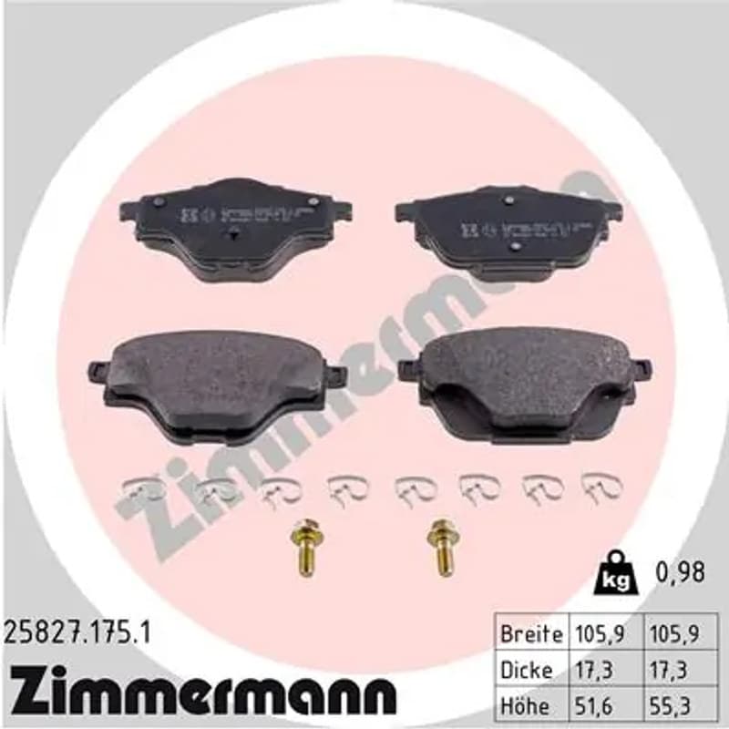 ZIMMERMANN stabdžių trinkelių rinkinys, diskinis stabdys 25827.175.1