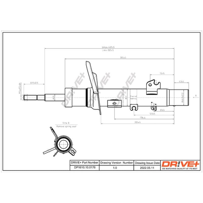 DRVE DP1610.10.0176 Amortizatorius, montavimo vieta: priekinė ašis, dešinė, tipas: dujų slėgis