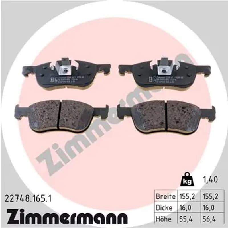 ZIMMERMANN stabdžių trinkelių rinkinys, diskinis stabdys 22748.165.1