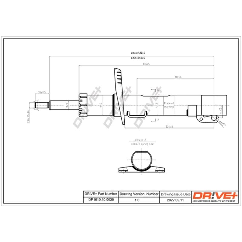 DRVE DP1610.10.0035 Amortizatorius, montavimo vieta: priekinė ašis, tipas: dujų slėgis