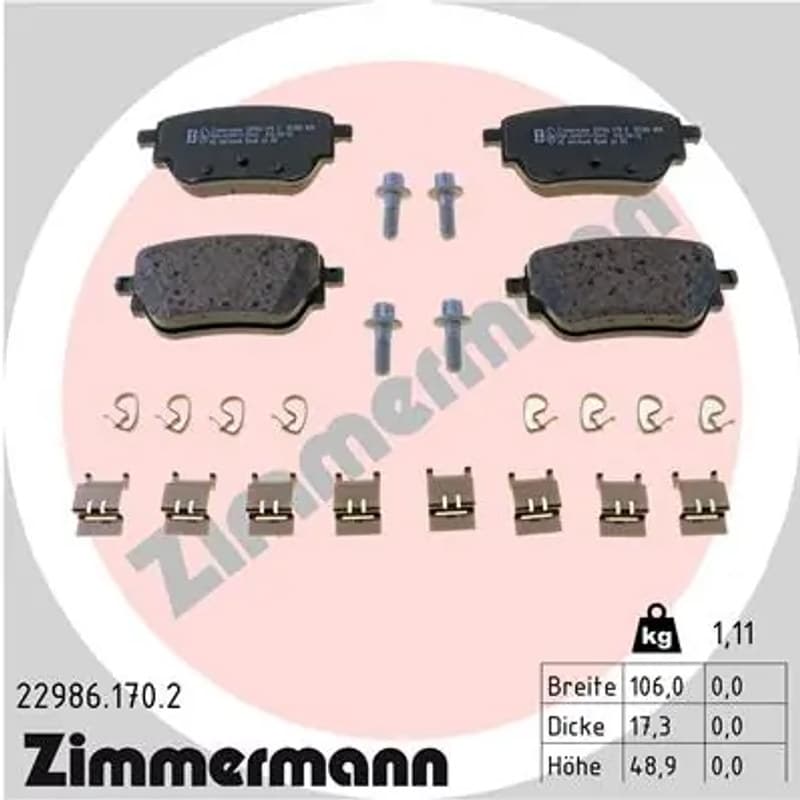ZIMMERMANN stabdžių trinkelių rinkinys, diskinis stabdys 22986.170.2
