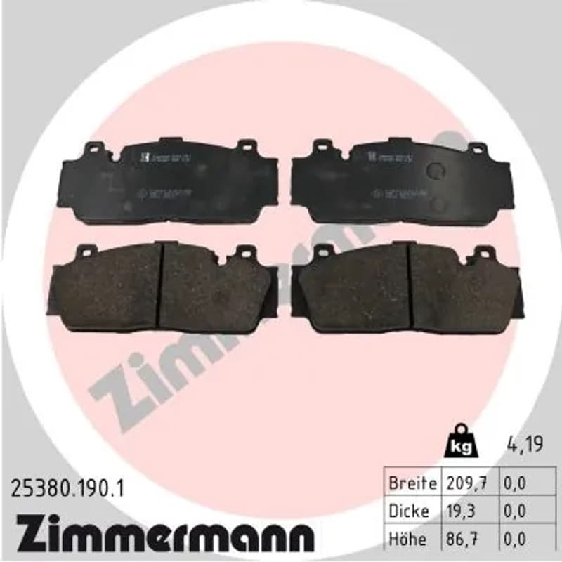 ZIMMERMANN stabdžių trinkelių rinkinys, diskinis stabdys 25380.190.1