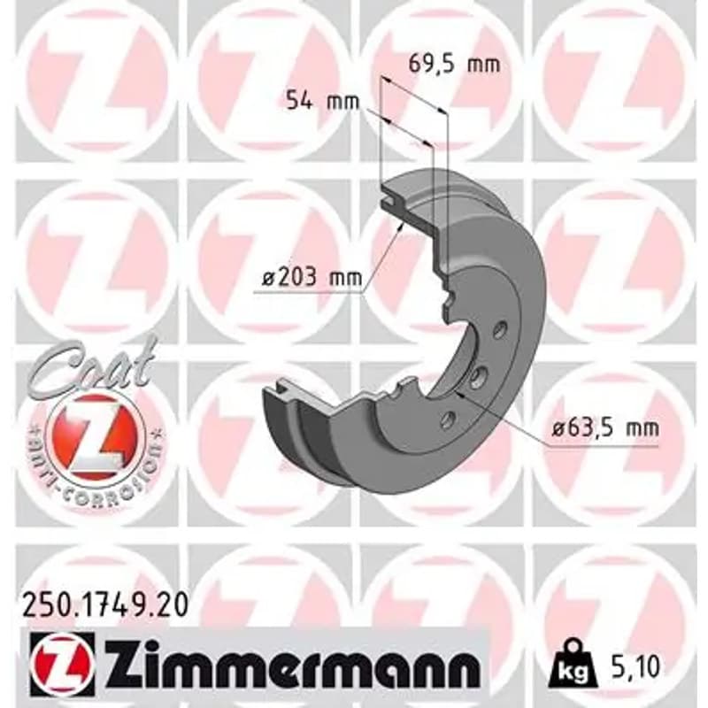 ZIMMERMANN stabdžių būgnas 250.1749.20
