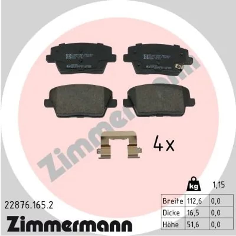 ZIMMERMANN stabdžių trinkelių rinkinys, diskinis stabdys 22876.165.2