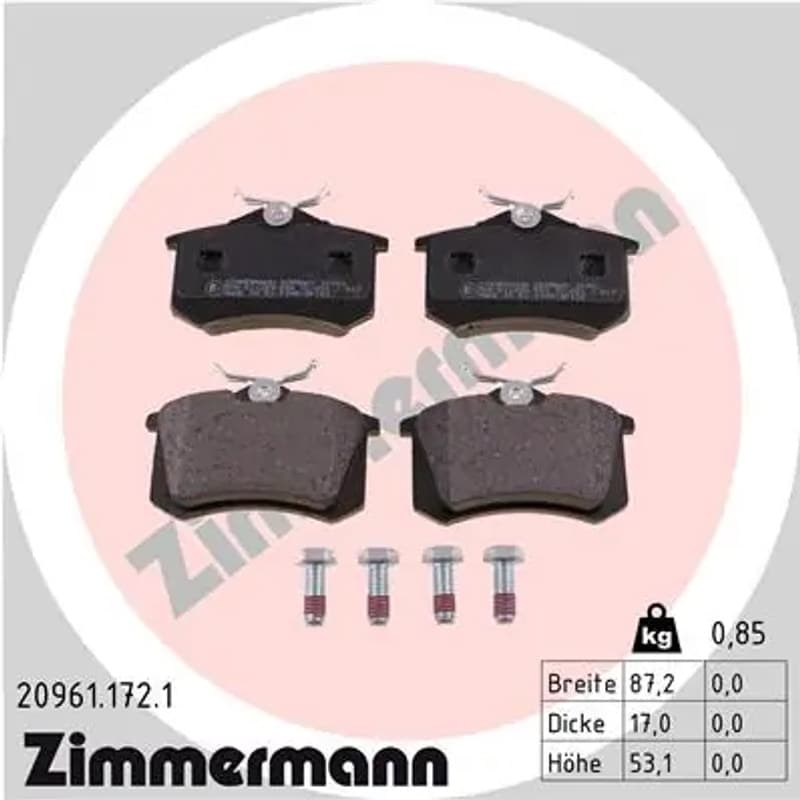 ZIMMERMANN stabdžių trinkelių rinkinys, diskinis stabdys 20961.172.1