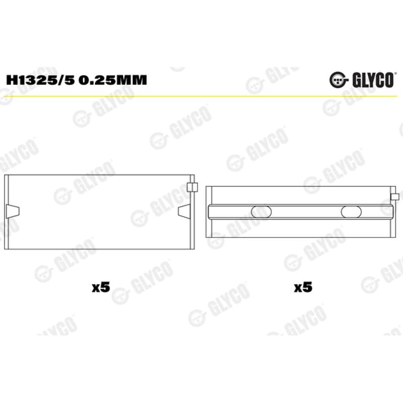 GLYCO pagrindiniai guoliai, alkūninis velenas H1325/5 0.25mm