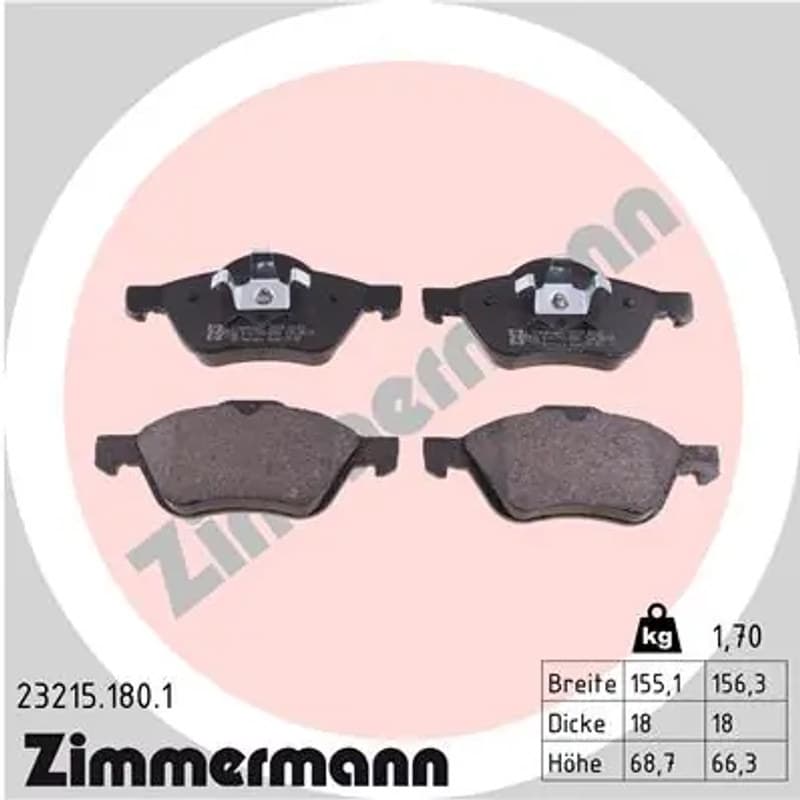 ZIMMERMANN stabdžių trinkelių rinkinys, diskinis stabdys 23215.180.1