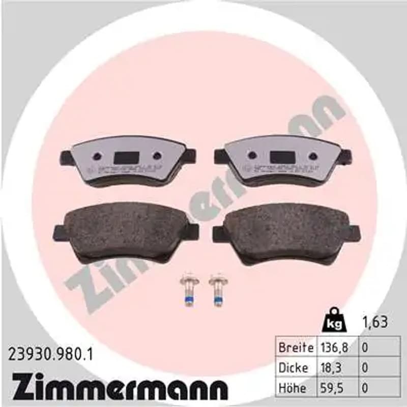 ZIMMERMANN stabdžių trinkelių rinkinys, diskinis stabdys 23930.980.1