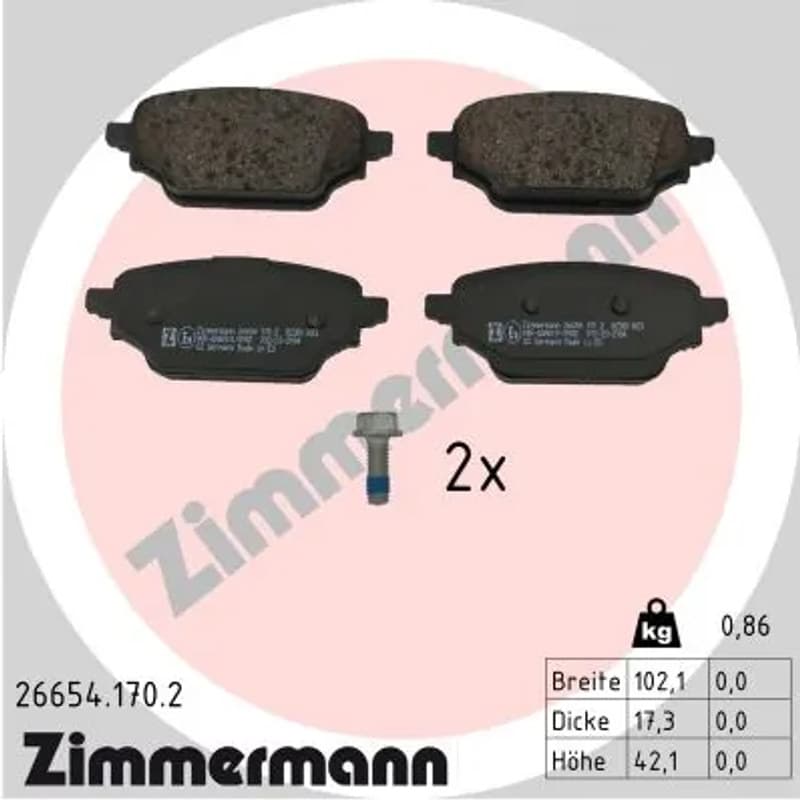ZIMMERMANN stabdžių trinkelių rinkinys, diskinis stabdys 26654.170.2