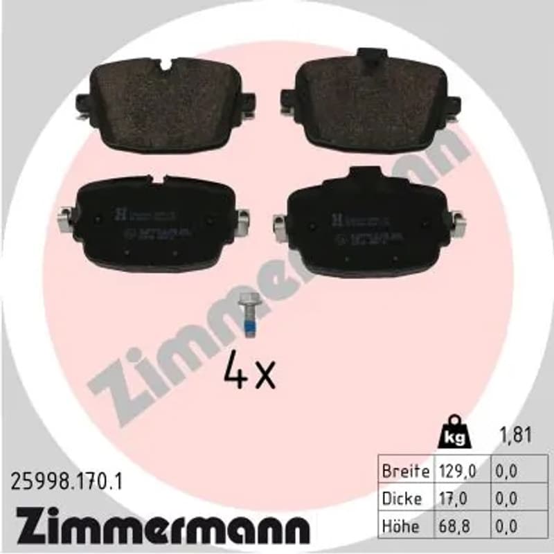 ZIMMERMANN stabdžių trinkelių rinkinys, diskinis stabdys 25998.170.1