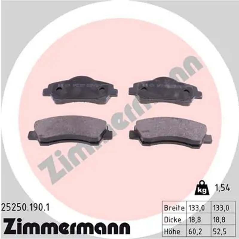 ZIMMERMANN stabdžių trinkelių rinkinys, diskinis stabdys 25250.190.1