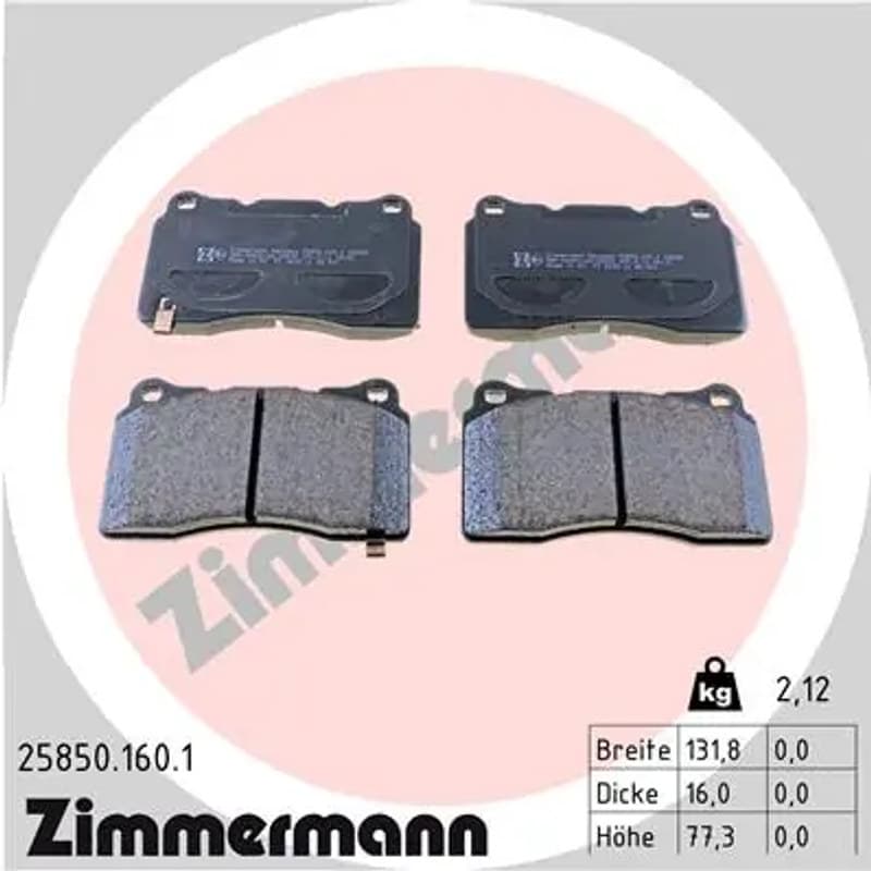 ZIMMERMANN stabdžių trinkelių rinkinys, diskinis stabdys 25850.160.1