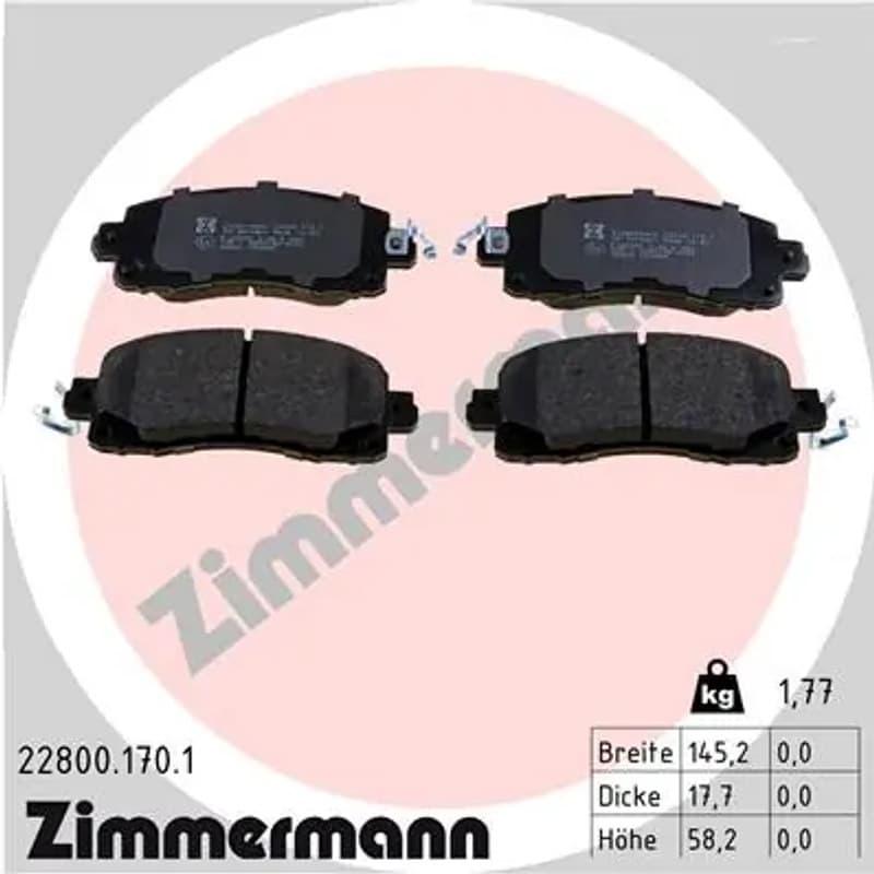 ZIMMERMANN stabdžių trinkelių rinkinys, diskinis stabdys 22800.170.1