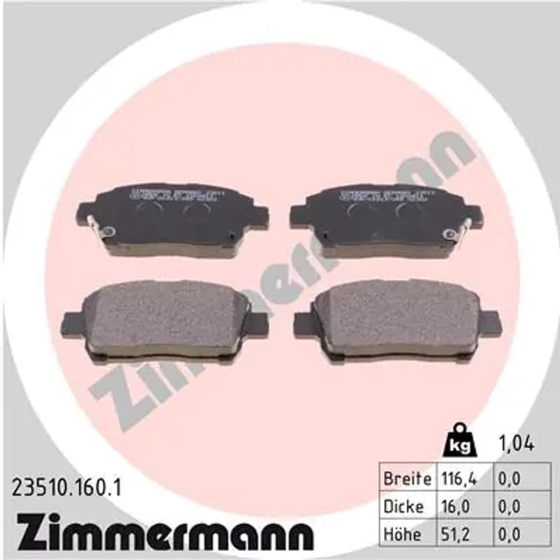 ZIMMERMANN stabdžių trinkelių rinkinys, diskinis stabdys 23510.160.1