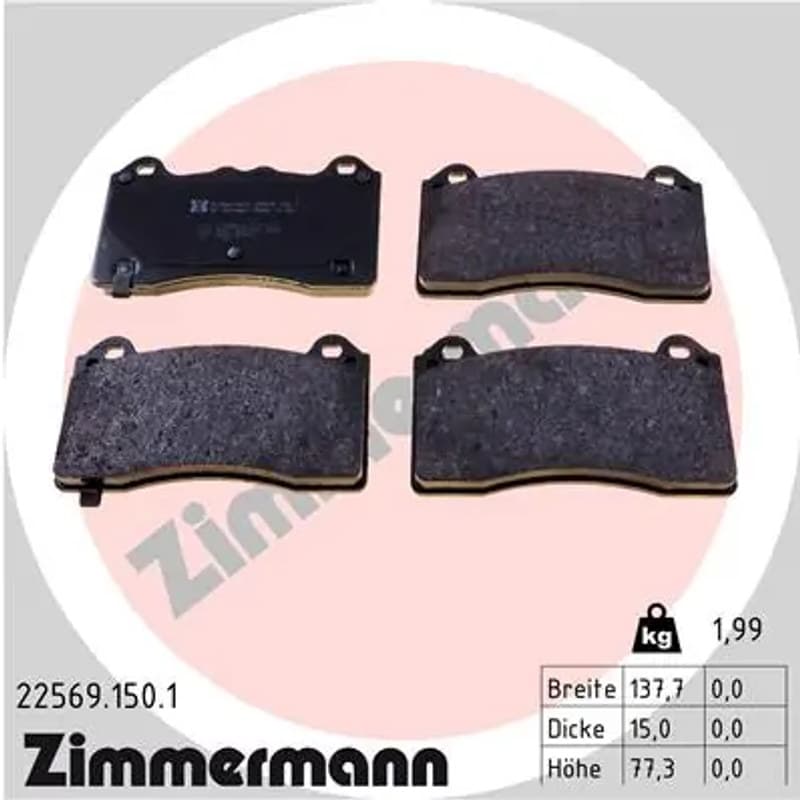 ZIMMERMANN stabdžių trinkelių rinkinys, diskinis stabdys 22569.150.1