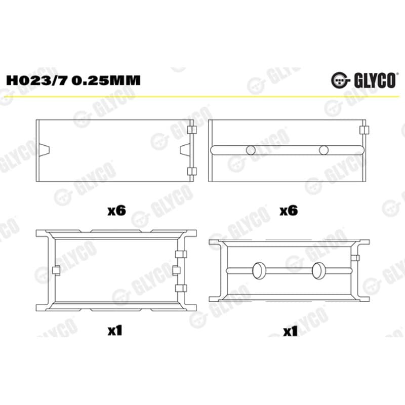 GLYCO pagrindiniai guoliai, alkūninis velenas H023/7 0.25mm