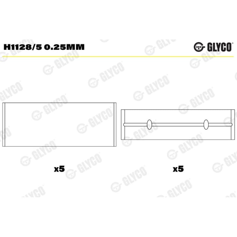 GLYCO pagrindiniai guoliai, alkūninis velenas H1128/5 0.25MM