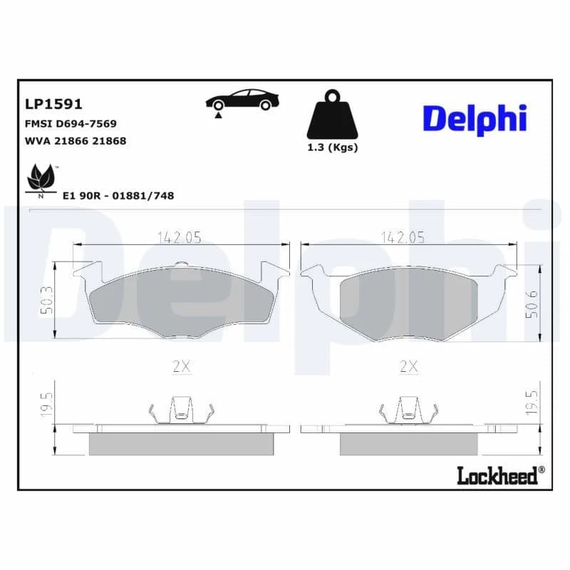DELPHI stabdžių trinkelių rinkinys, diskinis stabdys LP1591