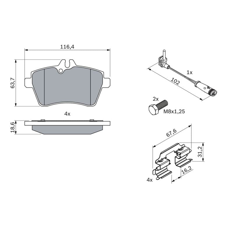 BOSCH 0 986 494 087 stabdžių trinkelių rinkinys, diskinis stabdys