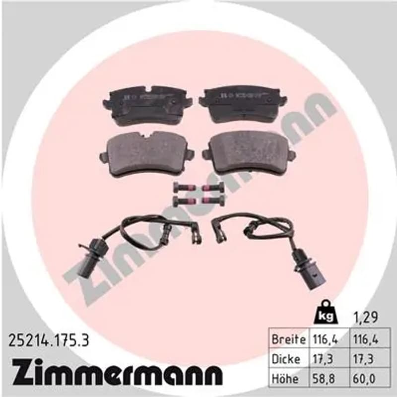 ZIMMERMANN stabdžių trinkelių rinkinys, diskinis stabdys 25214.175.3