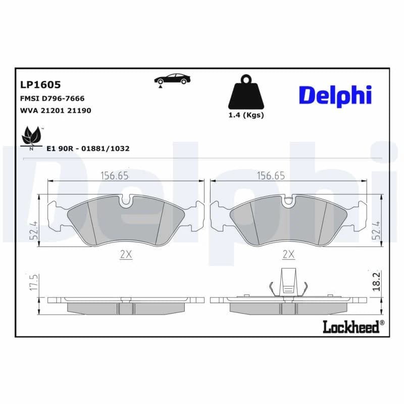 DELPHI stabdžių trinkelių rinkinys, diskinis stabdys LP1605