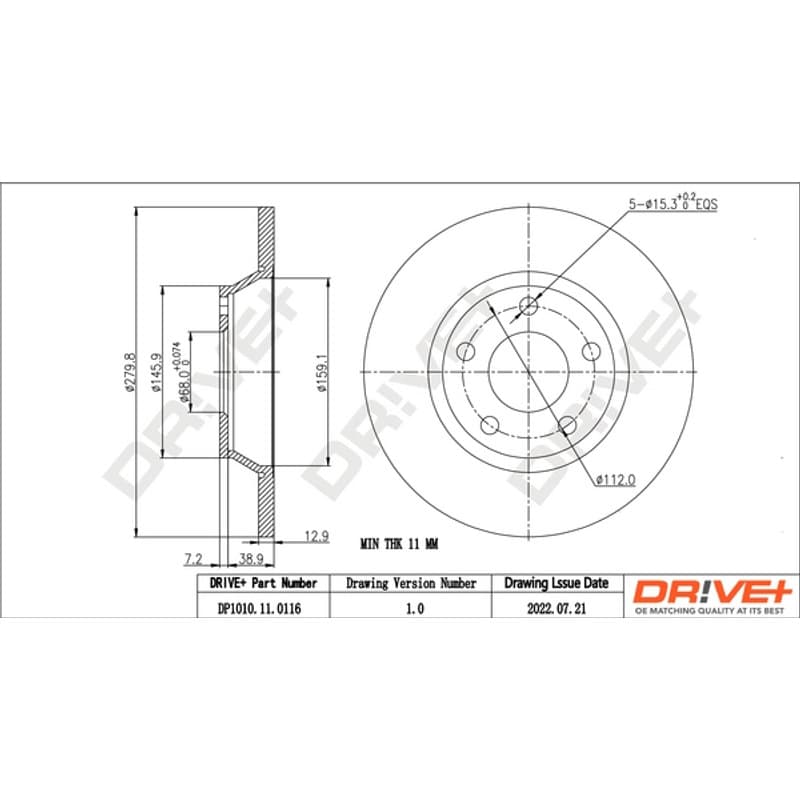 DRVE stabdžių diskas DP1010.11.0116