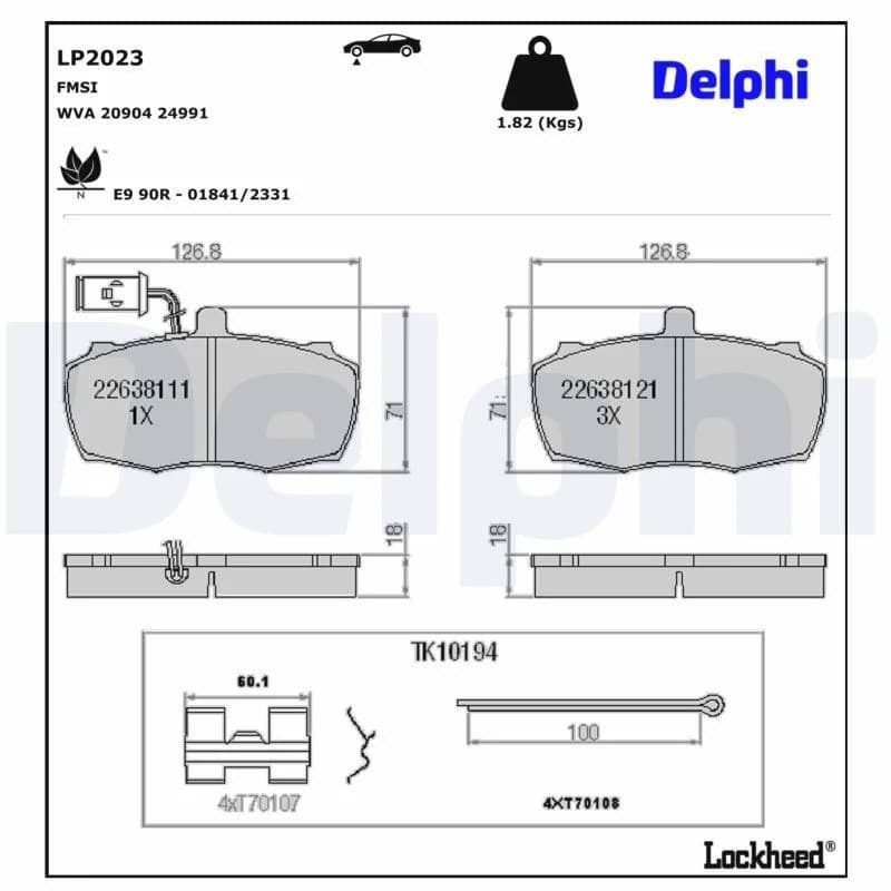 DELPHI stabdžių trinkelių rinkinys, diskinis stabdys LP2023