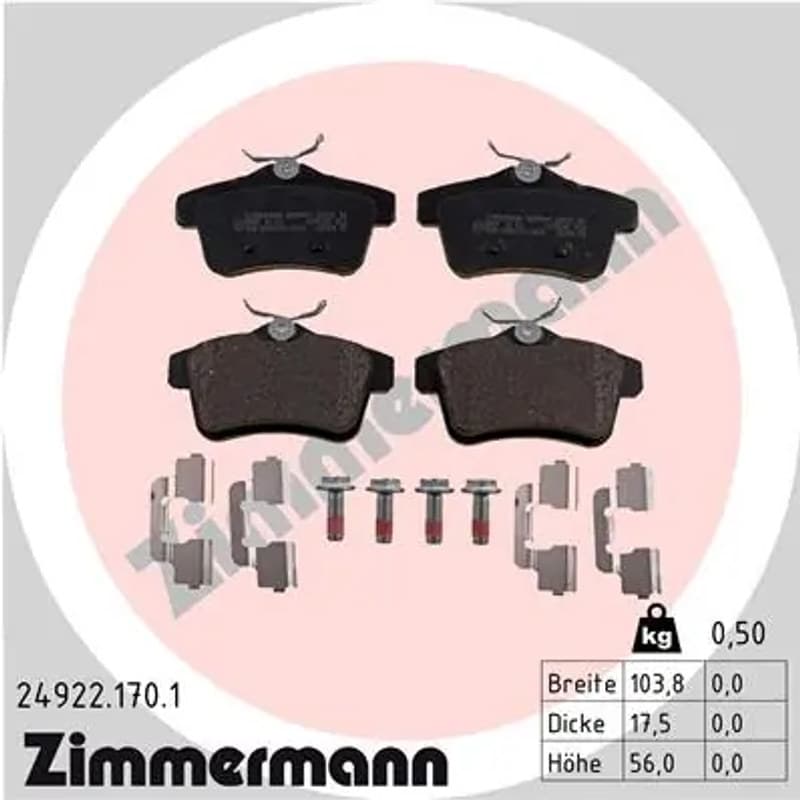 ZIMMERMANN stabdžių trinkelių rinkinys, diskinis stabdys 24922.170.1