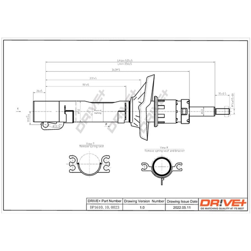 DRVE DP1610.10.0023 Amortizatorius, montavimo vieta: priekinė ašis, tipas: dujų slėgis