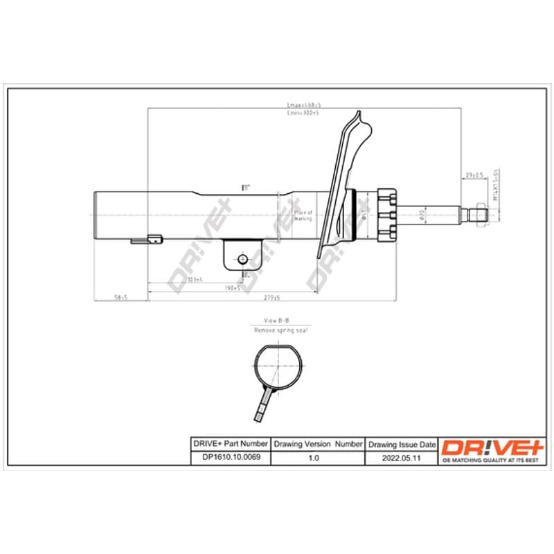 DRVE DP1610.10.0069 Amortizatorius, montavimo vieta: priekinė ašis, dešinė, tipas: dujų slėgis