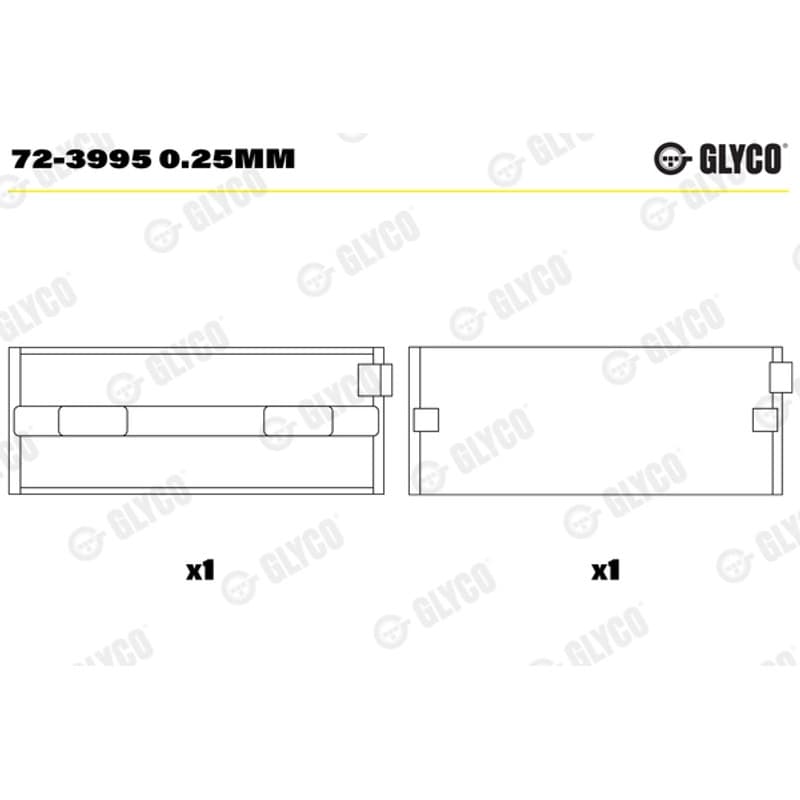 GLYCO pagrindiniai guoliai, alkūninis velenas 72-3995 0.25mm