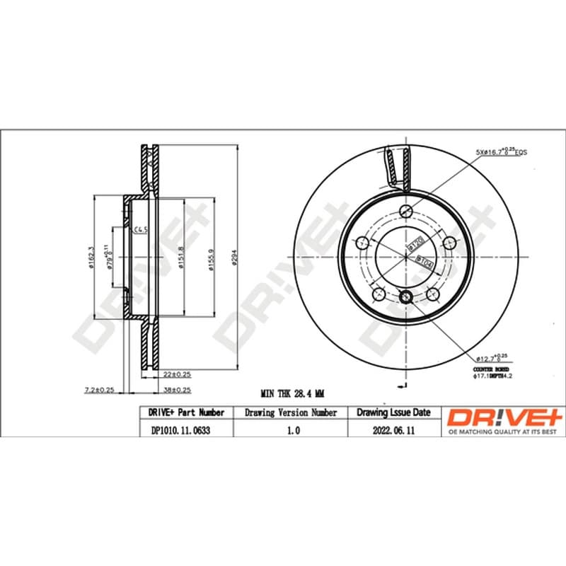 DRVE DP1010.11.0633 stabdžių diskas