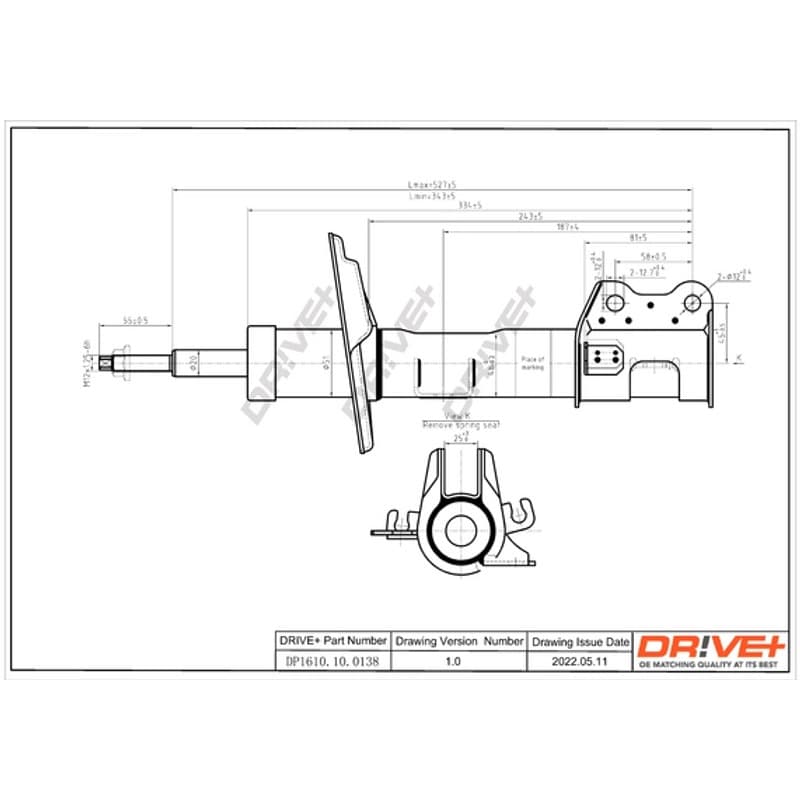 DRVE DP1610.10.0138 Amortizatorius, montavimo vieta: priekinė ašis, kairė, tipas: dujų slėgis