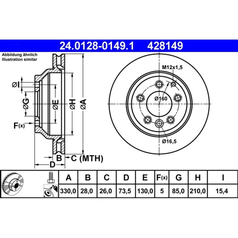 ATE Stabdžių diskas 24.0128-0149.1