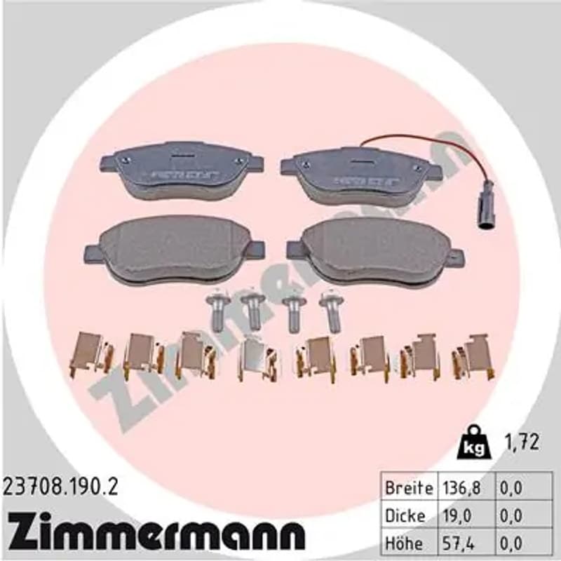 ZIMMERMANN 23708.190.2 stabdžių trinkelių rinkinys, diskinis stabdys